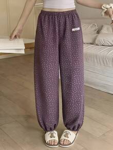 DAZY Quần pajama nữ dáng rộng họa tiết hoa nhí, thích hợp cho mùa hè. - Màu tím - Xem 8