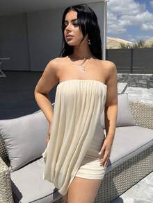 Vassilux Đầm mini Venus không tay, xếp ly, màu nude, thanh lịch, thích hợp cho kỳ nghỉ, tiệc tùng, đi biển, tiệc chiêu đãi, mùa xuân/hè. - Màu Khaki - Xem 6