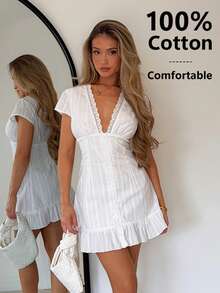 TRNVIE Women's Casual Solid Color Button Front Dress, Summer - White - View 1