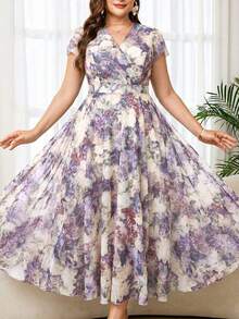 Reflora Vestido floral elegante para mujer de talla grande, vestido de invitada de boda de verano - Multicolor - Ver 9