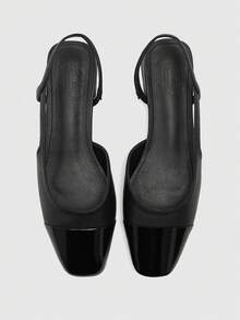 CUCCOO BIZCHIC Zapatos de tacón bloque con punta fina y diseño de bloques de color para mujer, primavera/verano - Negro Noche Brillante - Ver 1