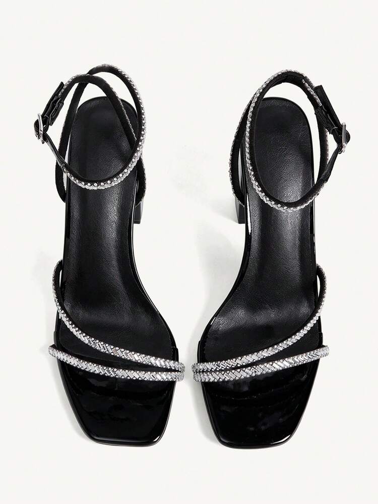 CUCCOO CHICEST Women's Square Toe Rhinestone Ankle Strap Sandals For Christmas