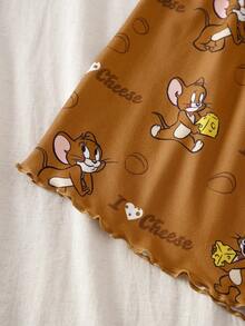 TOM & JERRY X SHEIN 女士卡通印花吊带背心和短裤睡衣套装 - 棕色 - 查看 5