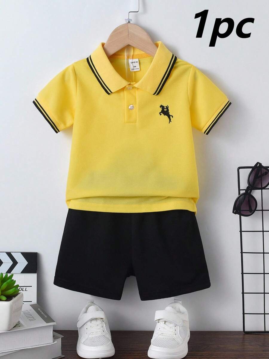 SHEIN Áo polo tay ngắn in hình hiệp sĩ mùa hè cho bé trai, kiểu dáng thường ngày. - Màu vàng - Xem 1