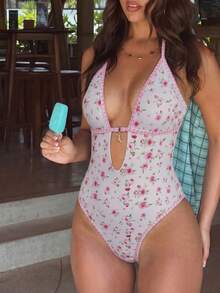 Swim Mod Bộ đồ bơi liền thân hở lưng, dây mảnh, họa tiết hoa, mặt dây chuyền hình ngôi sao bằng kim loại khoét rỗng, kiểu dáng mới năm 2026 dành cho nữ, thích hợp cho kỳ nghỉ hè ở bãi biển. - Nhiều màu - Xem 5