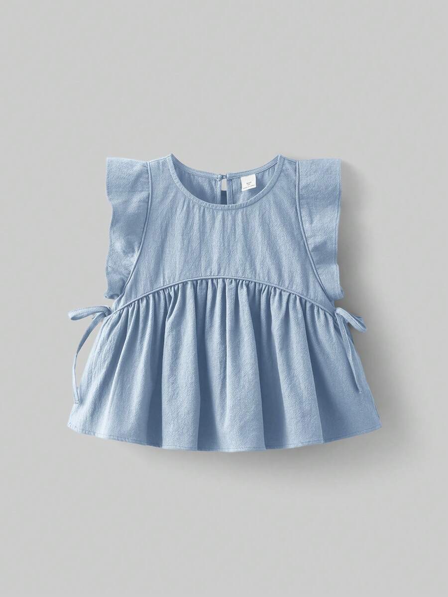 Maija Kids Maija Kids 女童圆领纯色荷叶边休闲衬衫 - 霧霾藍 - 查看 1