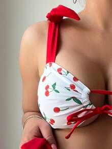 SHEIN Swim Mod Conjunto de bikini con estampado de cerezas atado, sexy para mujer, de verano - Multicolor - Ver 5