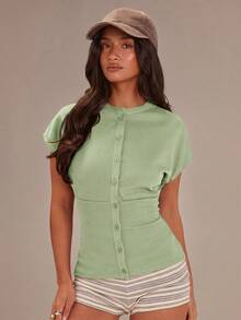 Athîral Women's Solid Color Minimalist Sleeveless Top, Casual Wear,Summer Top - Green - View 2