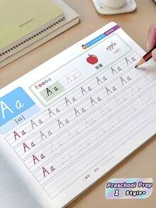 1本英文字母描红练习册，46页学前学习活动手册，数字描红，控笔练习，一对一练习，幼儿书写练习，家庭学校课堂用品 - 彩色 - 查看 1