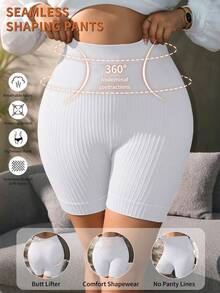 SHEIN 1件装加大码无缝高腰竖条纹显瘦提臀裤 - 白色 - 查看 3