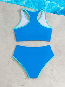 SHEIN Teen GirlContrast Color Bikini Set - Blue - View 2