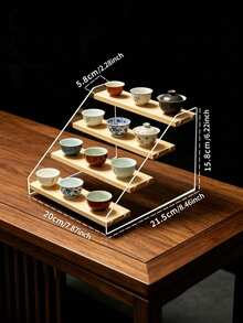 1pc Wooden Multilayer Stepped Display Stand, Wooden Multi-Tier Storage Display Riser For Collectibles, Action Figures, Perfume, Cosmetics, Multipurpose Display Shelf - Beige - View 10