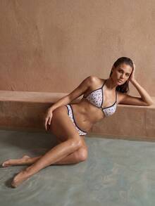 Anewsta Bộ bikini hai mảnh in họa tiết chắp vá gợi cảm buộc dây cổ và quần tam giác dành cho nữ, thích hợp mặc đi biển mùa hè. - Nhiều màu - Xem 8