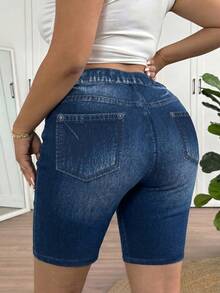 SHEIN Frenchy Quần legging nữ cỡ lớn chất liệu giả denim, thích hợp mặc mùa hè và Ngày của Mẹ. - Nhiều màu - Xem 2