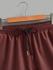Manfinity Joysei Men's Fitted Apricot Knit Top And Brown Woven Shorts Set - Brown - View 5
