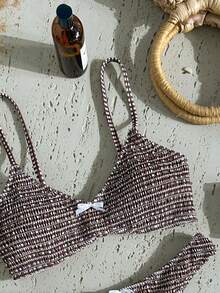 Swim Mod 2pcs Digital Print Halter Neck Bikini Set With Adjustable Straps And Thong Bottom, Fashionable & Sexy Swimwear - Multicolor - View 6