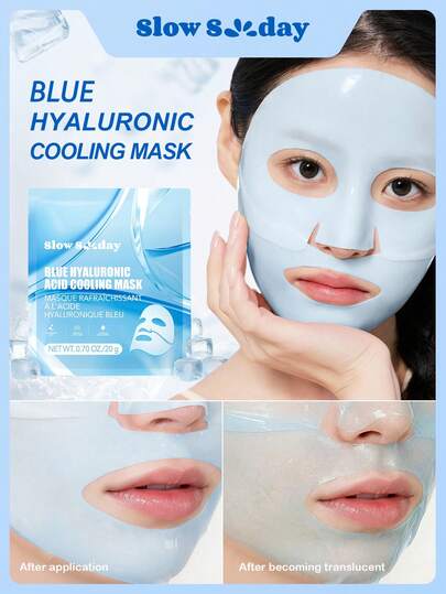 Langsamer Sonntag Blau Hyaluronsäure Kühlende Maske, beruhigt und erfrischt die sonnenexponierte Haut sofort, kühlend und beruhigend, tiefenfeuchtigend, verbessert die Elastizität, glättet die Haut, vegane Formel, koreanische Kollagenmaske, Gelee-Gesichtsmaske, geeignet für den Sommer