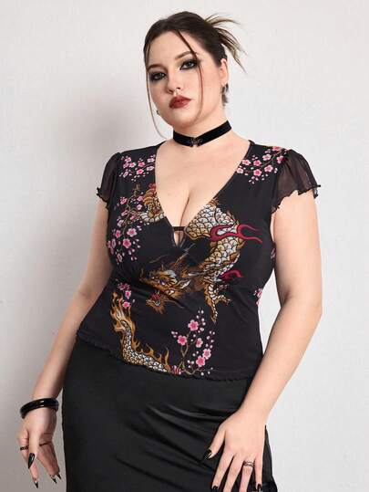 ROMWE Goth Áo nữ cỡ lớn phong cách Trung Hoa mới họa tiết rồng Trung Hoa của Millennium Subculture