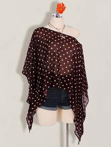 SHEIN ICON 大码女式夏季度假豹纹雪纺罩衫 - 棕色 - 查看 6