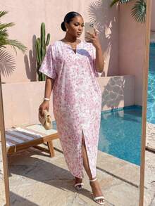 SHEIN Lady CURVE Đầm xẻ tà dáng suông in họa tiết thời trang mùa hè dành cho nữ cỡ lớn - Nhiều màu - Xem 6