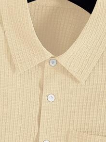 Manfinity Homme Plus Size Men's Solid Color Patch Pocket Front Button Casual Short Sleeve Jacket - Khaki - View 5