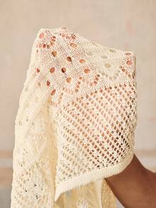 Anewsta Women's Sexy Beach Vacation Style Knitted Hollow Out Cover-Up Skirt Set Beige Summer - Apricot - View 8
