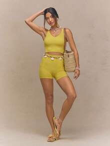 GLOWMODE FeatherFit™ U Back Cropped Active Tank Top Low Impact Yoga Daily  Spring Summer - Sunlit Yellow - View 7