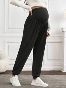 SHEIN Adjustable Casual Long Maternity Pants - Black and White - View 4