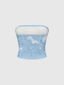 ROMWE Kawaii 可愛波點韓系 Y2K 熊手機 3D 千禧風女款抹胸上衣 - 粉色 - 查看 2