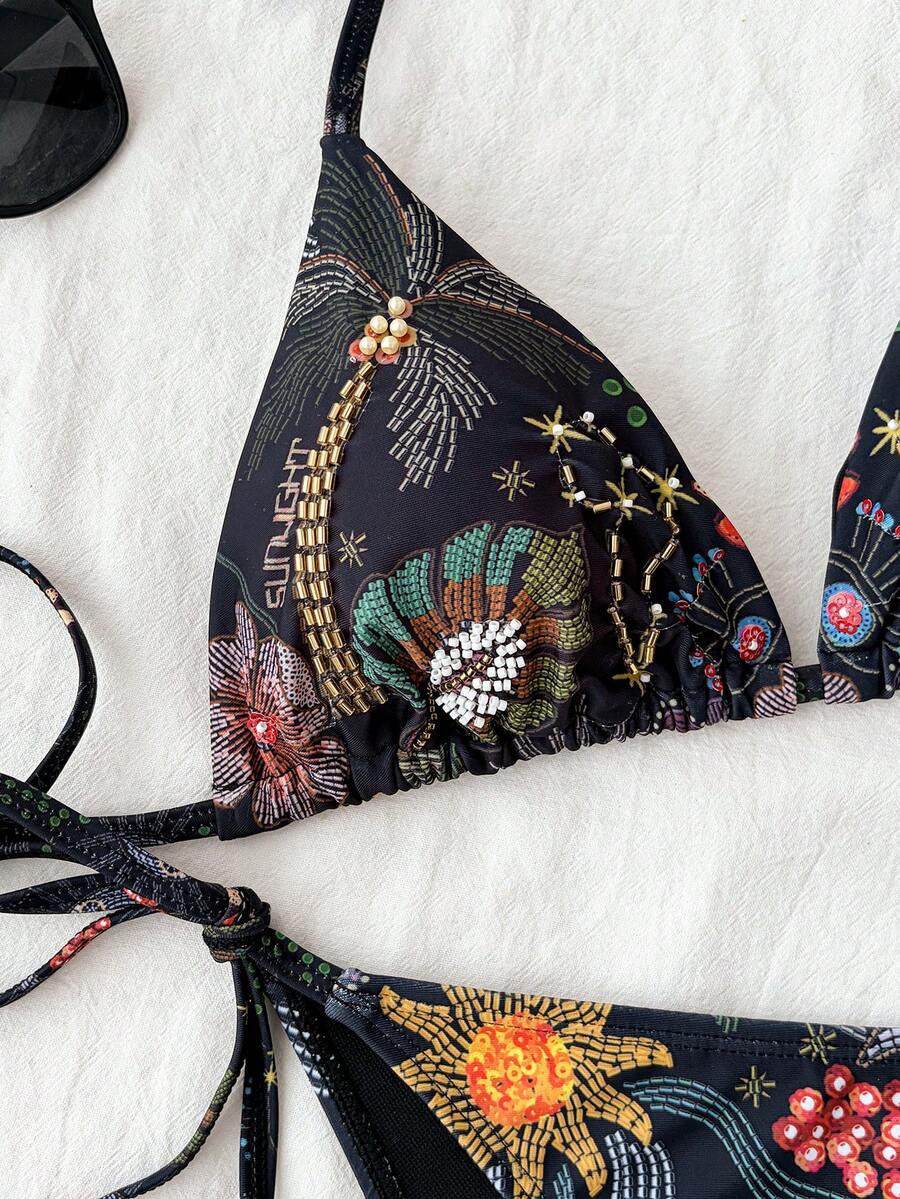 Travachic Women's Tropical Print Swimwear Set For Beach Vacation - Multicolor - View 1