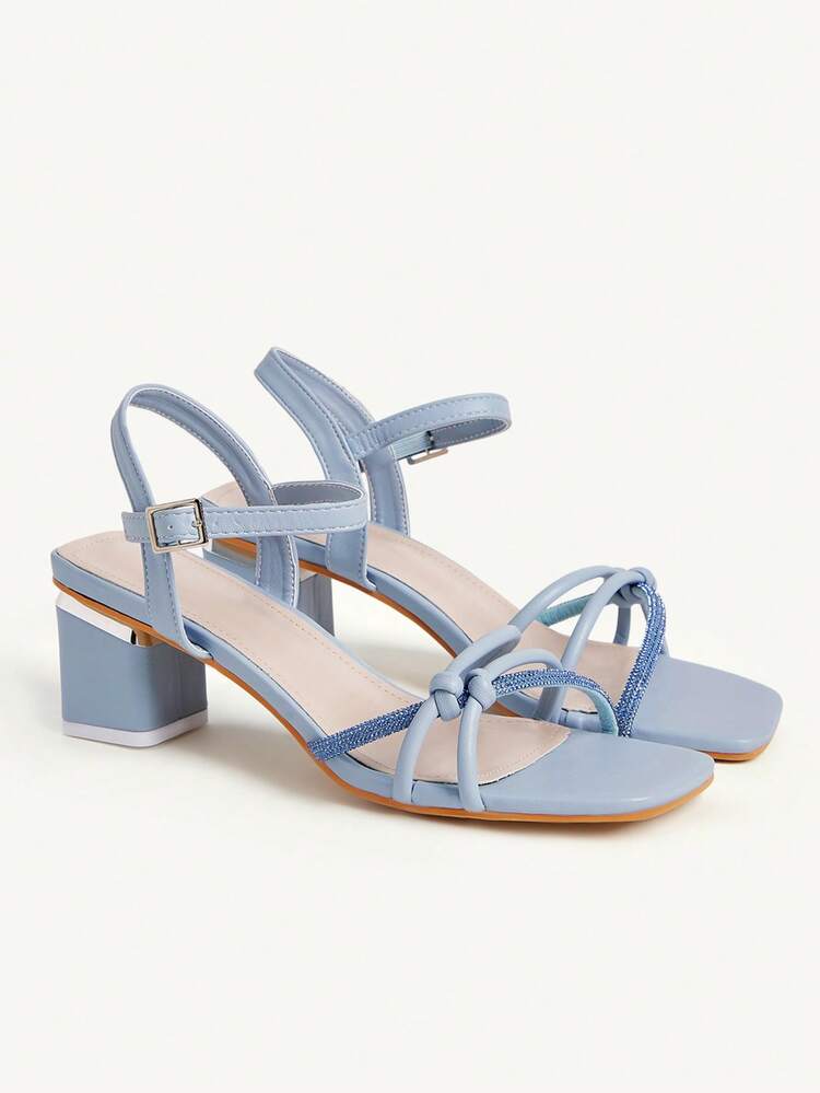 CUCCOO CHICEST Women's Fashion Cute Light Blue Home Office Thick Heel Loop Buckle High Heel Sandals