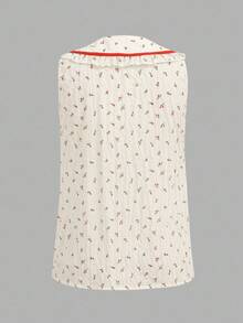 SHEIN PariChic Women's Elegant Floral Print Peter Pan Collar Sleeveless Blouse, Suitable For Daily Wear And Parties - White - View 2
