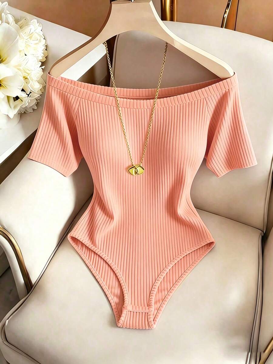 Franclia Áo liền thân trễ vai thanh lịch, áo liền thân thường ngày cho mùa hè, áo liền thân tay ngắn màu mơ, thích hợp cho mặc hàng ngày, hẹn hò, dạo chơi. - Hồng - Xem 1