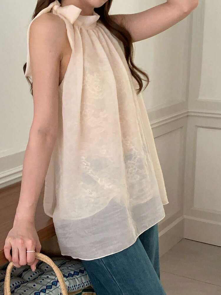 Women's Solid Color Loose Babydoll Tie Bow Casual Vacation Summer Tank Top