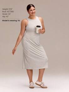GLOWMODE Gaun Maxi Ukuran Besar Berbahan Modal Bergaris, Lembut, Elastis, Bernapas, Model Sunset Hour, Bagian Belakang Terbuka, dengan Cup yang Dapat Dilepas, Gaun Musim Panas untuk Pakaian Kasual Sehari-hari - Grey - View 6