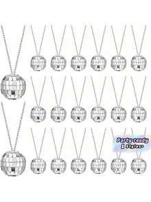 1/10 Pieces Disco Party Necklace Set Shiny Mirror Ball Pendant Chain Suitable For Carnival And Festival - Silver - View 1