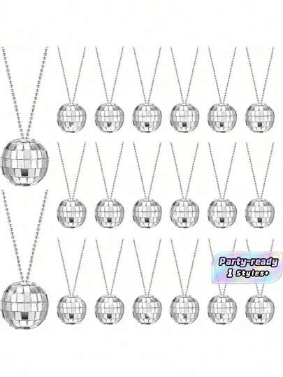 1/10 Piezas Conjunto de Collares de Fiesta Disco Colgante de Bola de Espejo Brillante Cadena Adecuada para Carnaval y Festival