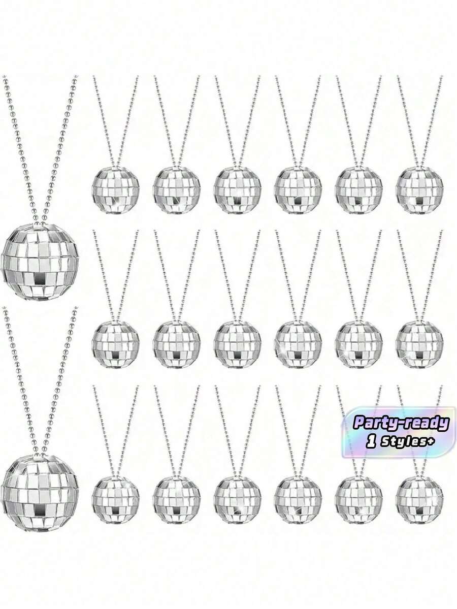 1/10 Pieces Disco Party Necklace Set Shiny Mirror Ball Pendant Chain Suitable For Carnival And Festival - Silver - View 1