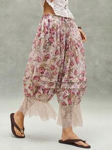 SHEIN BohoFeels Woven Loose Printed Vacation Pants For Women - Pink - View 6