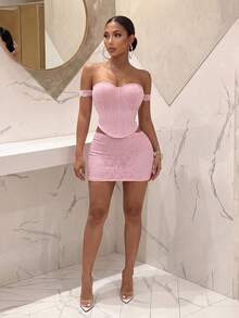 Slaydiva New Summer Sexy Sweet Bombshell Party Club Valentine's Day Date Lace Bustier Mini Dress - Pink - View 7