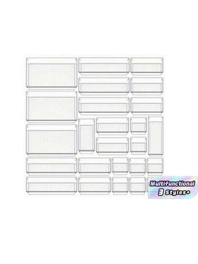 Juego de organizadores de cajones de plástico transparente, organizadores de cajones multifuncionales para el baño y el tocador, contenedores de almacenamiento para maquillaje, cocina y oficina