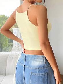 SHEIN EZwear Women's Casual Sleeveless Crop Top, Minimalist Solid Color Slim Fit, Suitable For Daily Commute In Summer,Summer Top - Yellow - View 2