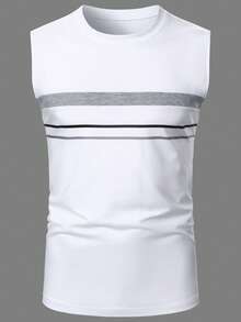 Manfinity Homme 加大码男士条纹印花圆领背心和抽绳短裤套装，夏季必备 - 彩色 - 查看 6