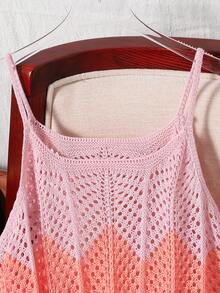 SHEIN Tween Girl European Style Multi-Color Hollow Out Beach Pastel Camisole Dress Pullover Sundress, Versatile Outer Wear, Spring/Summer Summer Holiday - Multicolor - View 3