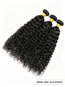 Kinky Lockig Hårextension Virgin mänskligt hår Vävning 3 Kinky Lockig Remy hår 100% Människa Hår Väver Extension Naturell Färg - Natural Black - Visa 2