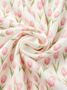 SHEIN Franclia Chân váy nữ kiểu dáng thường ngày, họa tiết nhiệt đới, thắt eo, thích hợp cho kỳ nghỉ hè. - Màu Hồng baby - Xem 6
