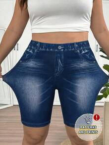 SHEIN Frenchy Quần legging nữ cỡ lớn chất liệu giả denim, thích hợp mặc mùa hè và Ngày của Mẹ. - Nhiều màu - Xem 1