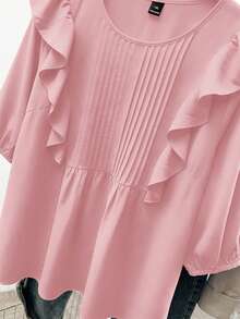 GlowEve CURVE Plus Size Women Fashion Versatile Ruffle Hem Blouse, Suitable For Daily Commute - Dusty Pink - View 7