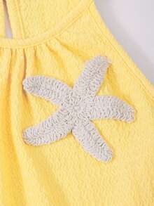 SHEIN Sparklyn 女童时尚百搭吊带背心和裤子两件套，露背纽扣设计，梭织面料，修身上衣+宽松直筒裤，适合户外穿着，夏季 - 黃色 - 查看 6