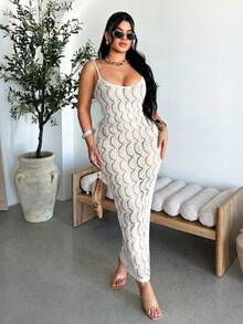 SHEIN SXY 女士镂空设计度假修身吊带连衣裙，白色 - 白色 - 查看 5